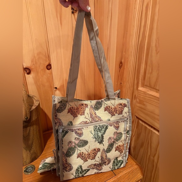 Vintage Butterfly Tapestry Tote Bag with coin Pouch - Picture 5 of 11